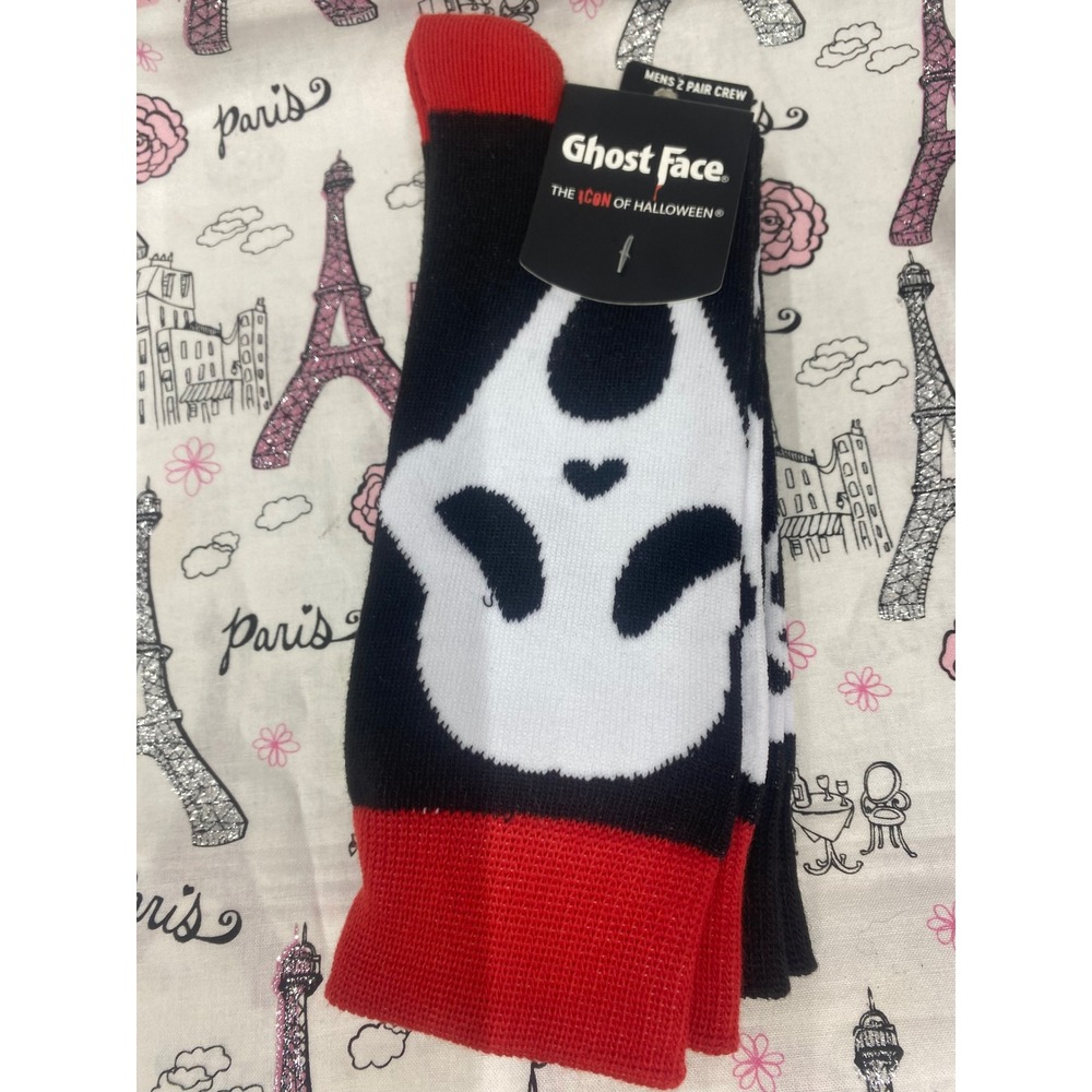 Ghostface Scream Horror Movie Mens 2 Pair Crew Socks Fits Shoe Size 8-12 NWT